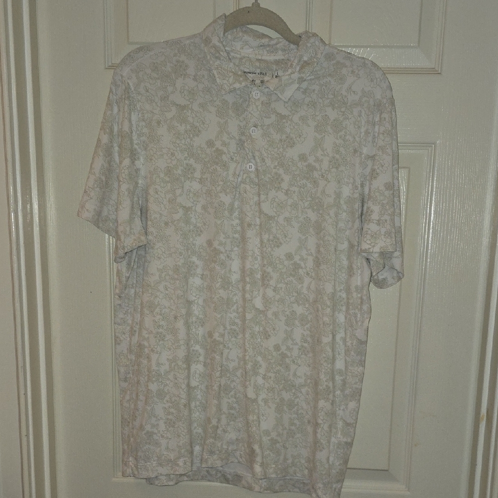 Abercrombie & Fitch Men's Polo‎ - Cream and Gray